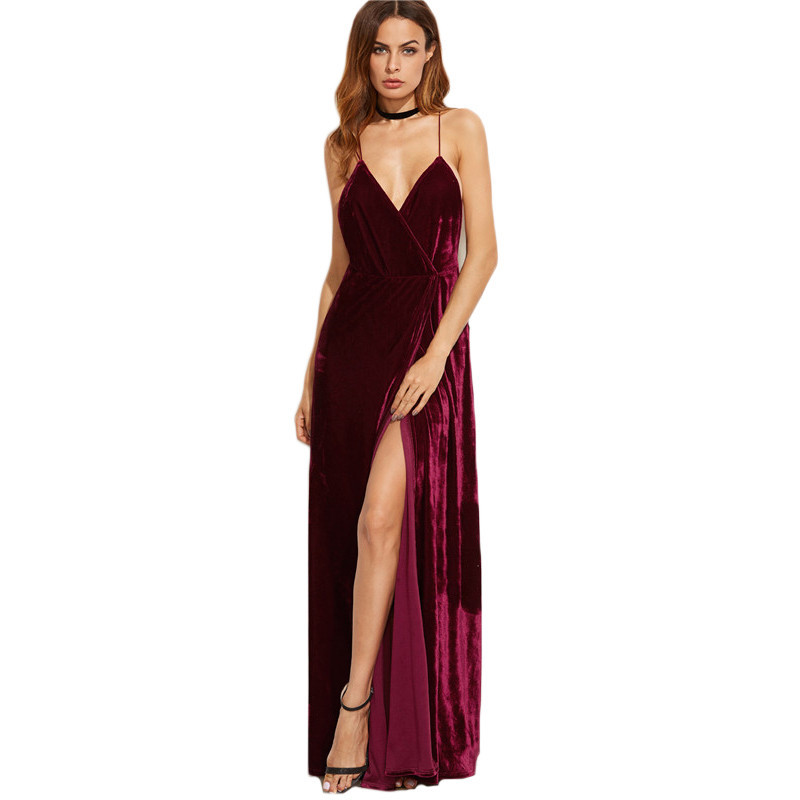 maroon velvet wrap dress