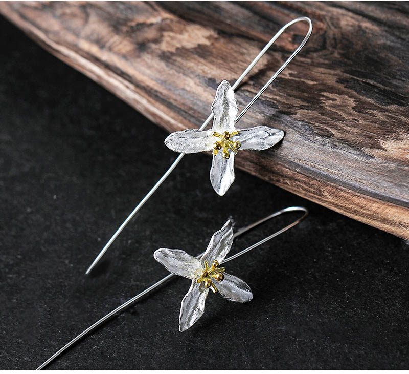 Flower Hook Sterling Silver Earrings