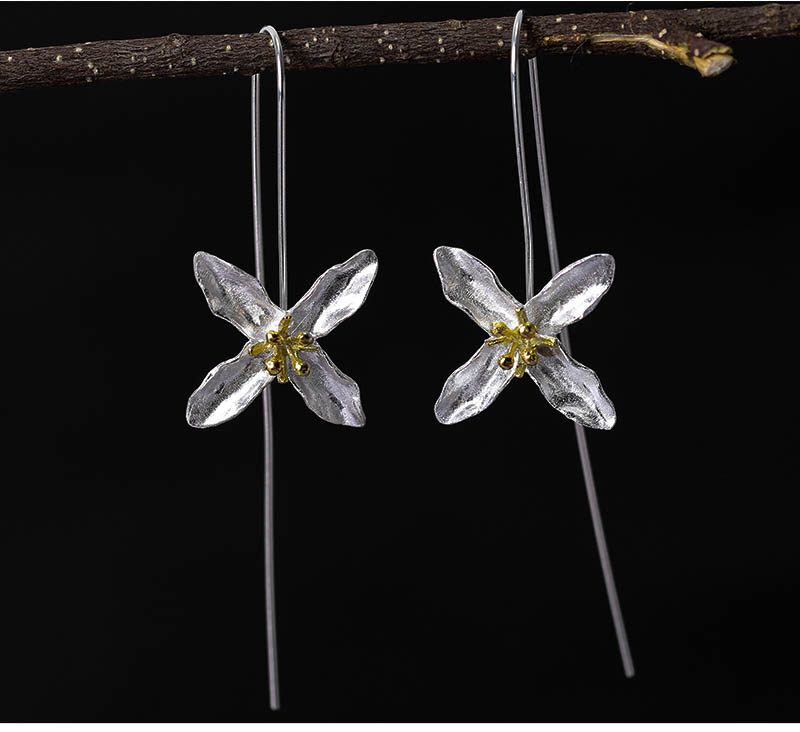 Flower Hook Sterling Silver Earrings