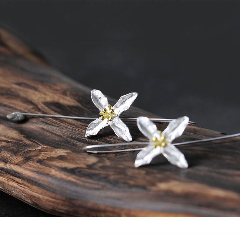 Flower Hook Sterling Silver Earrings