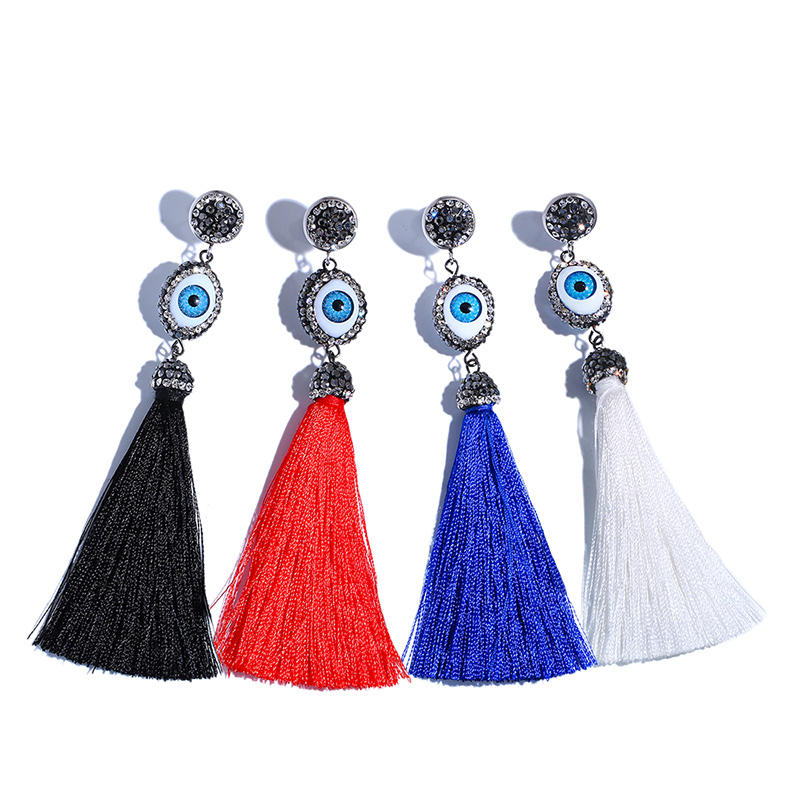 Evil Eye Bead Tassel Earrings