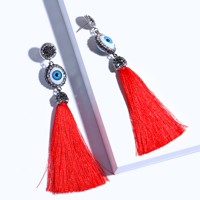 Evil Eye Bead Tassel Earrings