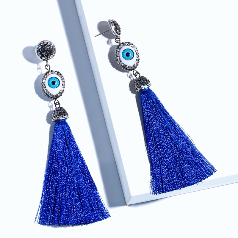 Evil Eye Bead Tassel Earrings