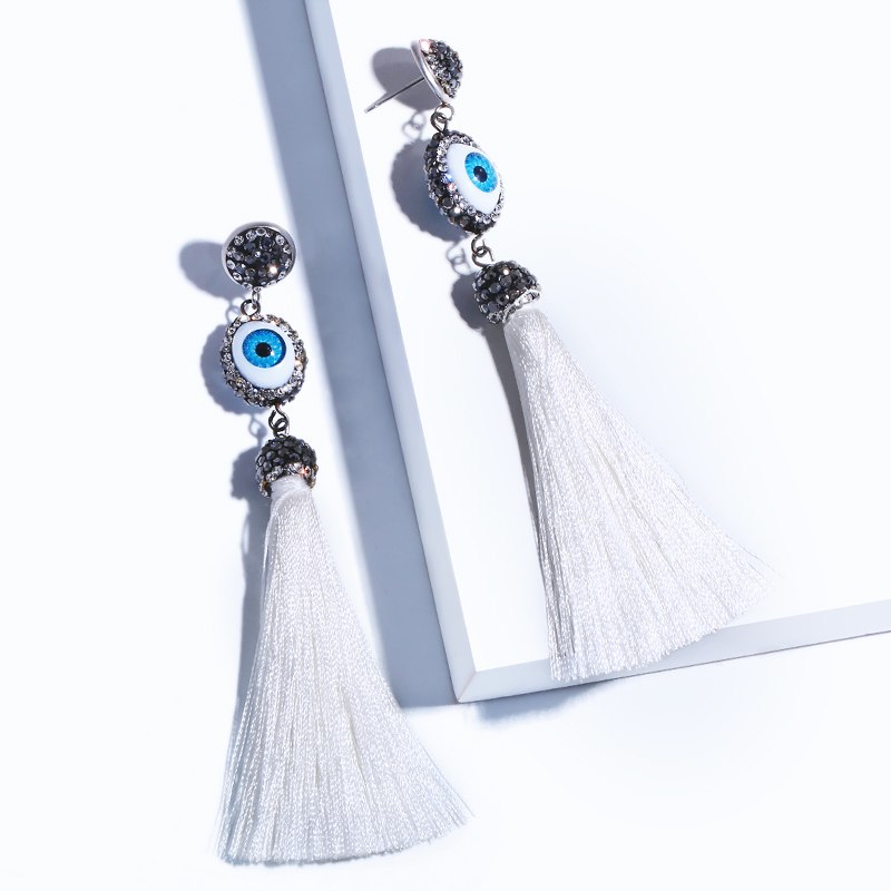 Evil Eye Bead Tassel Earrings