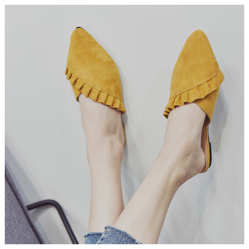 Pointed Toe Suede Mules - Yellow