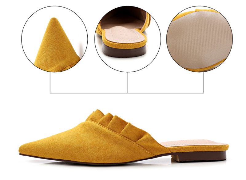 Pointed Toe Suede Mules - Yellow