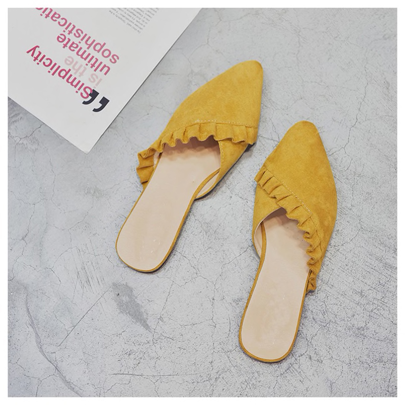 Pointed Toe Suede Mules - Yellow