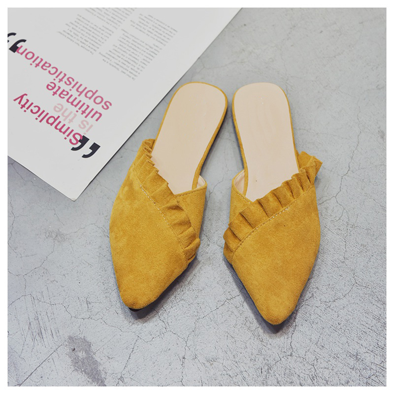 Pointed Toe Suede Mules - Yellow