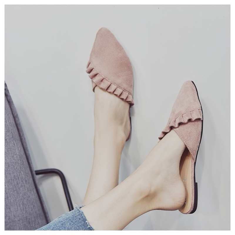 Pointed Toe Suede Mules - Pink