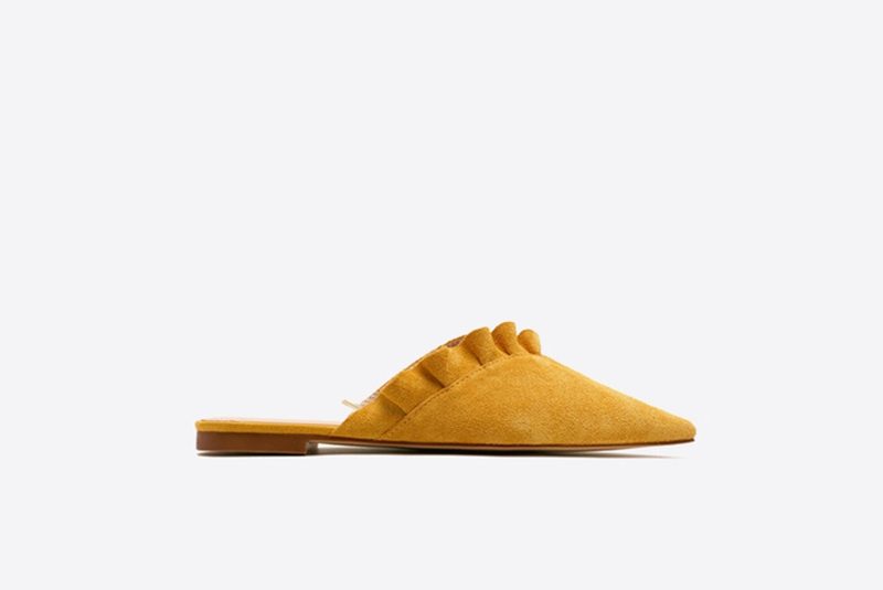 Pointed Toe Suede Mules - Yellow