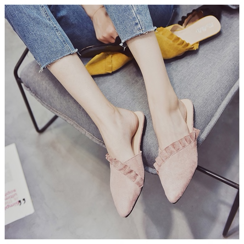 Pointed Toe Suede Mules - Pink