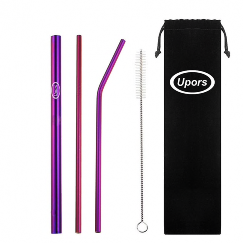 Reusable Metal Straw 5 Piece Brush & Bag Set