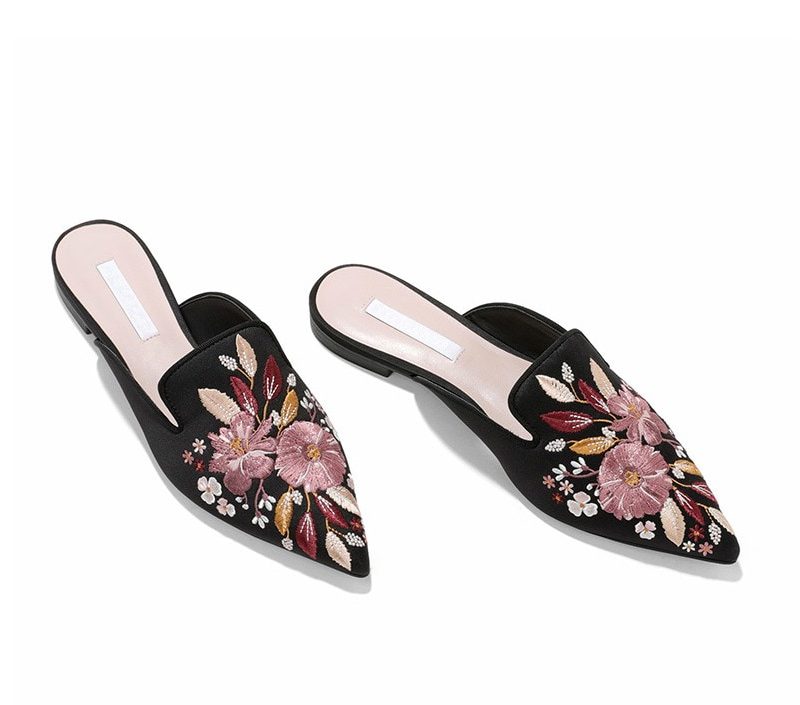 Satin Embroidered Mules - Style Limits