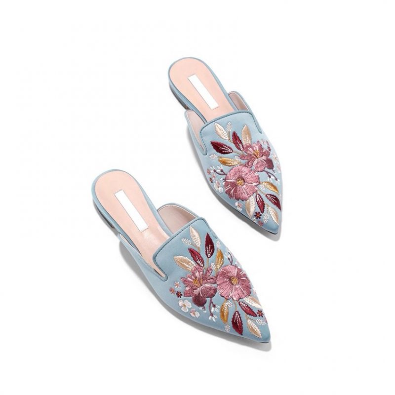 Satin Embroidered Mules
