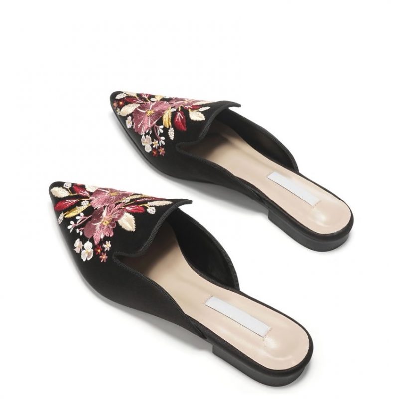 Satin Embroidered Mules