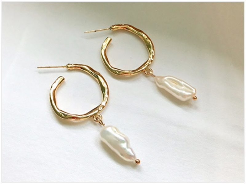 Pearl Hoop Drop Earrings