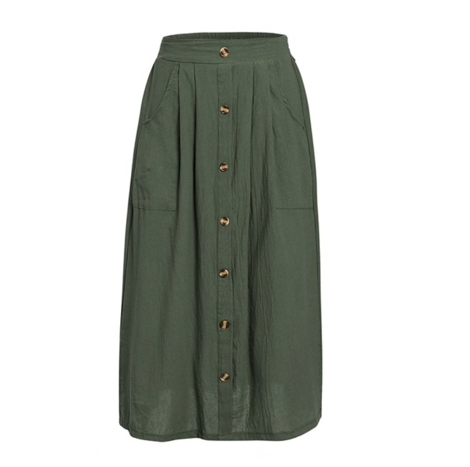 Solid Linen Button Skirt | Style Limits